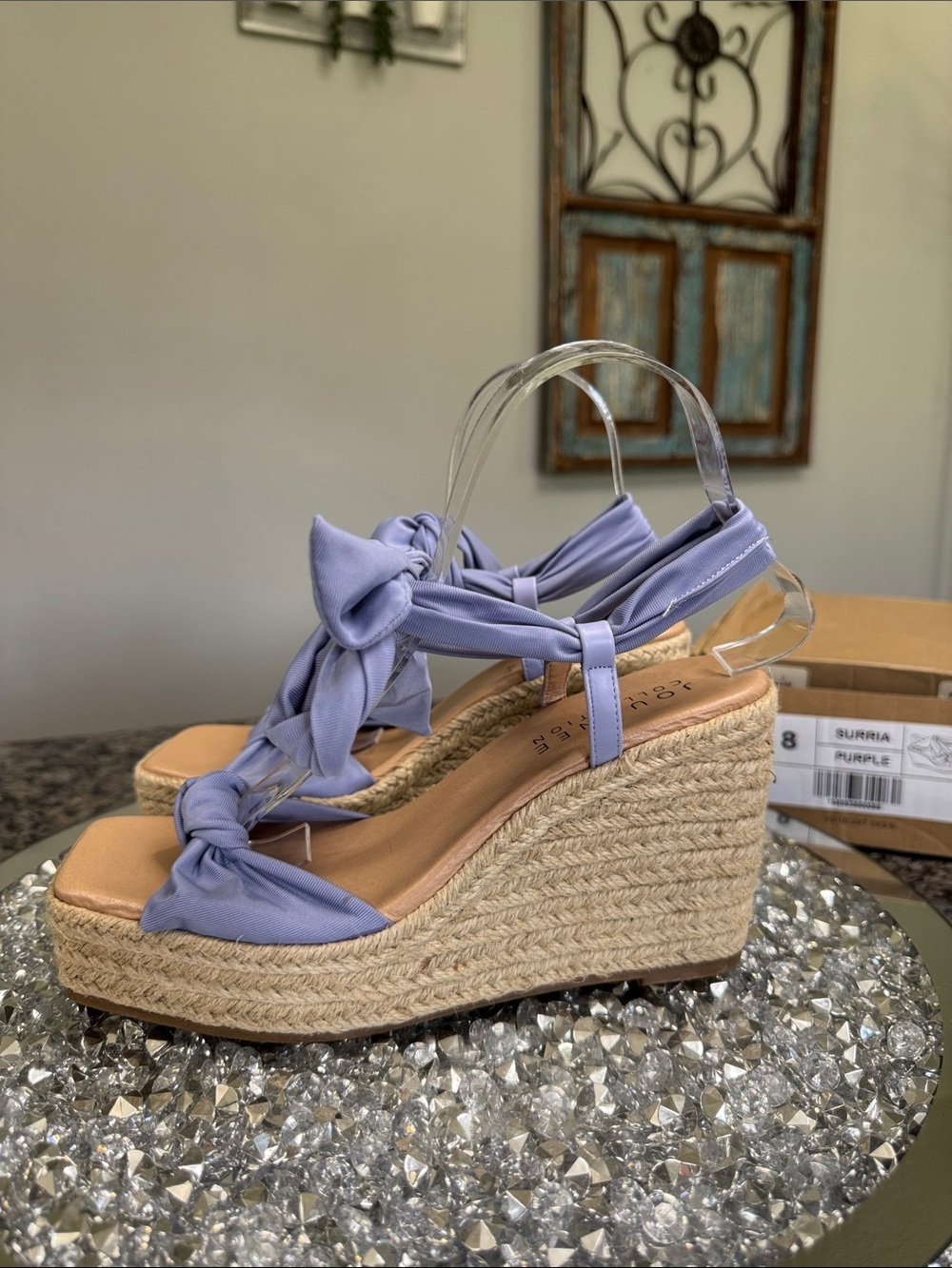 Journee Collection Surria purple Lavender Bow Espadrille Wedge Sandals NEW 8